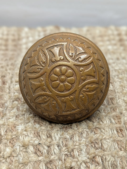 2 1/4" Antique Sargent Decorative Stamped Brass Door Knob Circa 1890