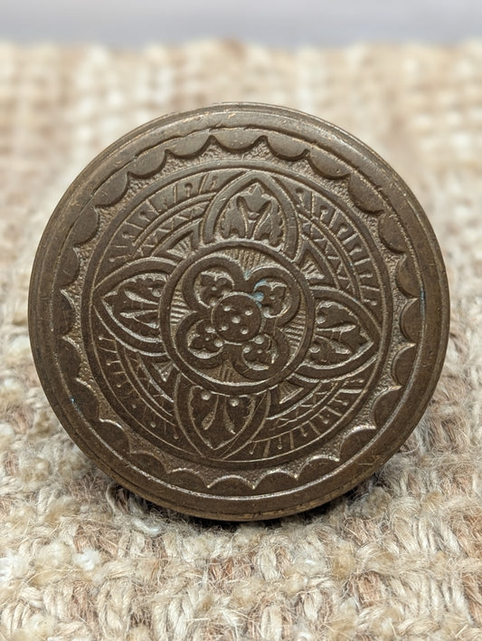 2 1/4" Antique Corbin Decorative Cast Brass Drum Door Knob Circa 1894