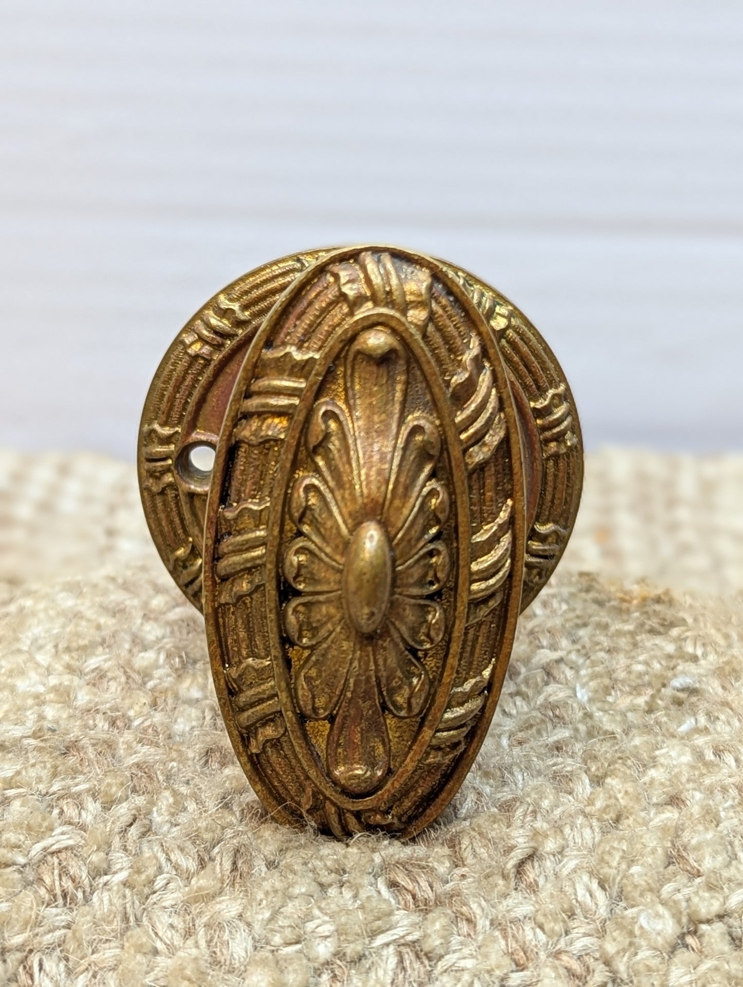 Antique Yale Cast Brass Oval Door Knob & Rosette Set Circa 1899