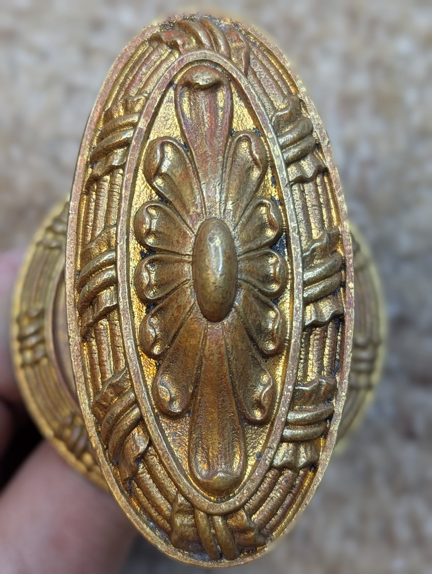 Antique Yale Cast Brass Oval Door Knob & Rosette Set Circa 1899