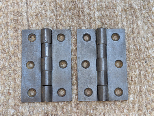 Pair 2 3/8" x 3 1/2" Antique Cast Iron Butt Hinges Door Hardware