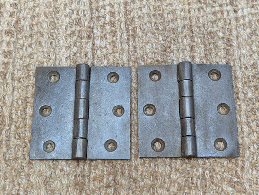 Pair 3 1/2" x 3 1/2" Antique Cast Iron Butt Hinges Door Hardware