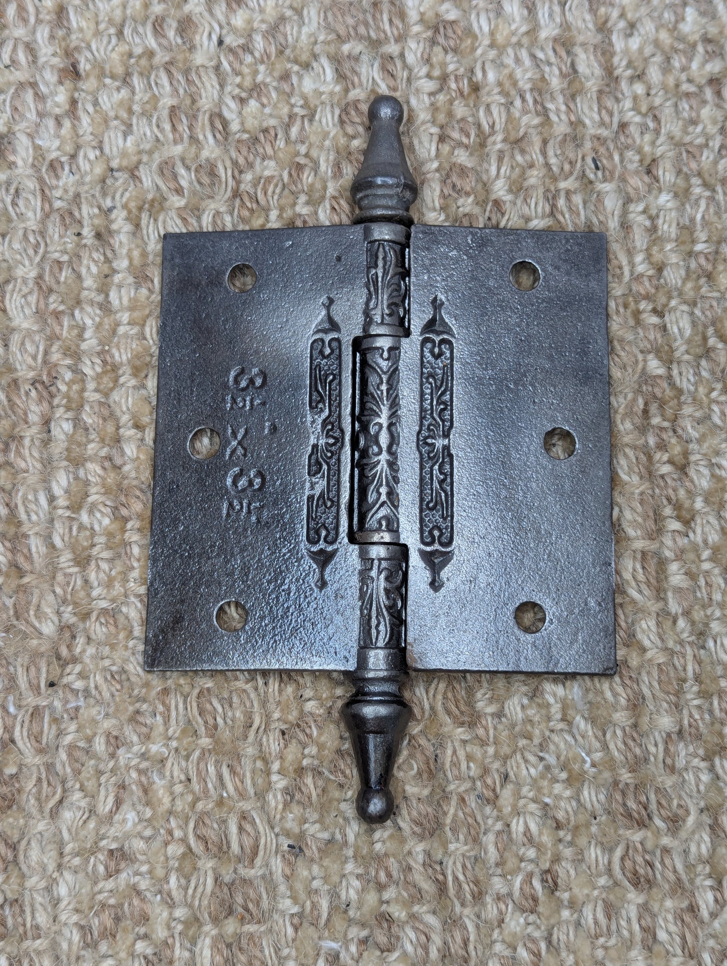 3 1/2" x 3 1/2" Antique Ornate Cast Iron Steeple Hinge