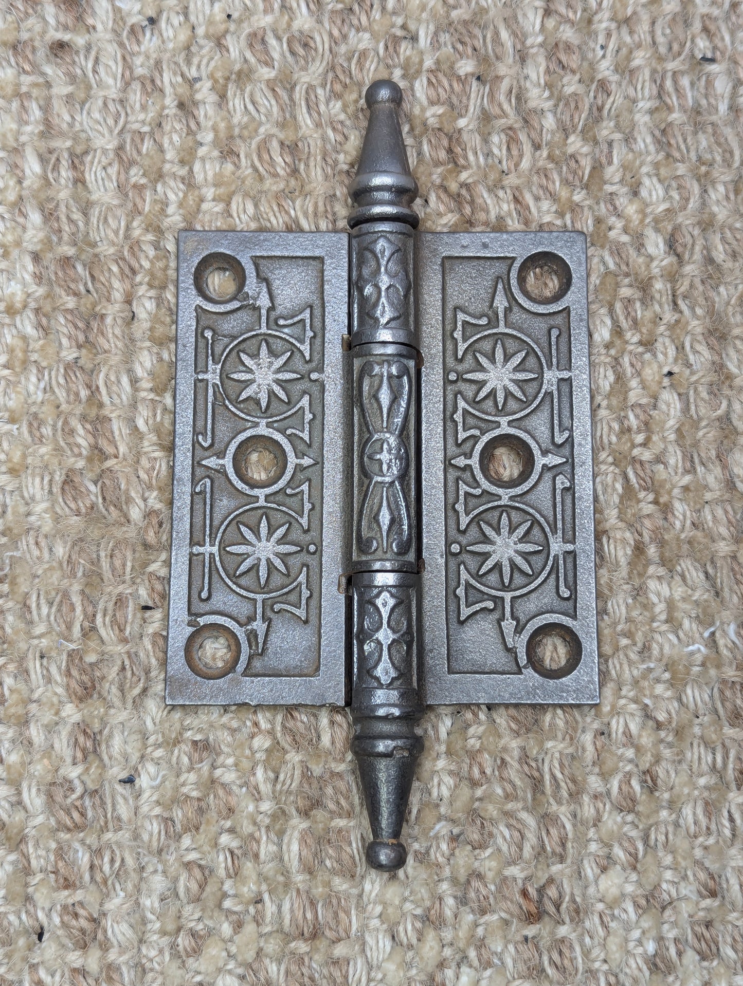3" x 3 1/2" Antique Decorative Cast Iron Steeple Tip Hinge