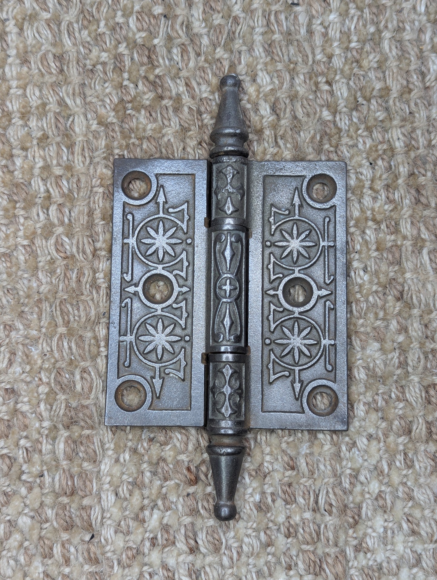 3" x 3 1/2" Antique Decorative Cast Iron Steeple Tip Hinge