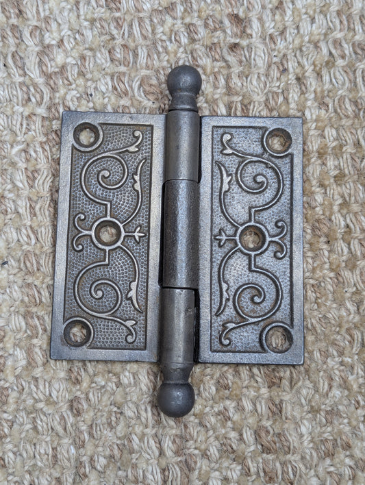 3 1/2" x 3 1/2" Antique Decorative Cast Iron Ball Tip Hinge