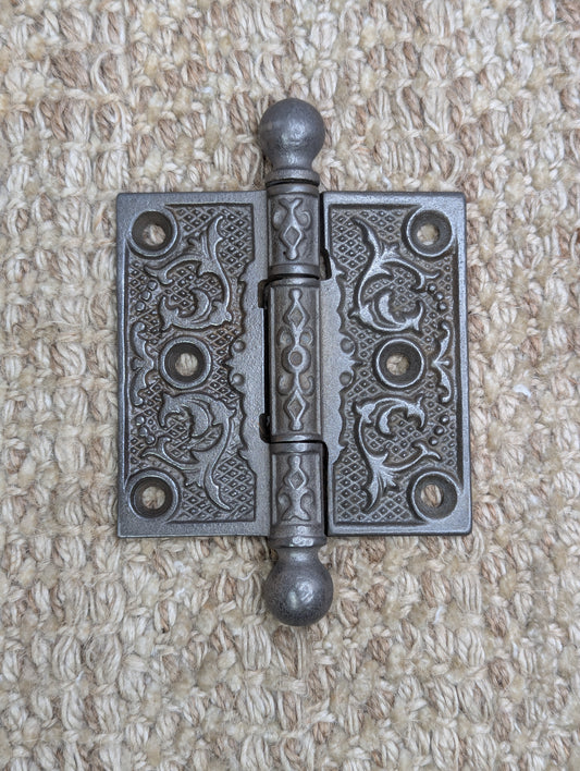 3" x 3" Antique Ornate Cast Iron Ball Tip Hinge