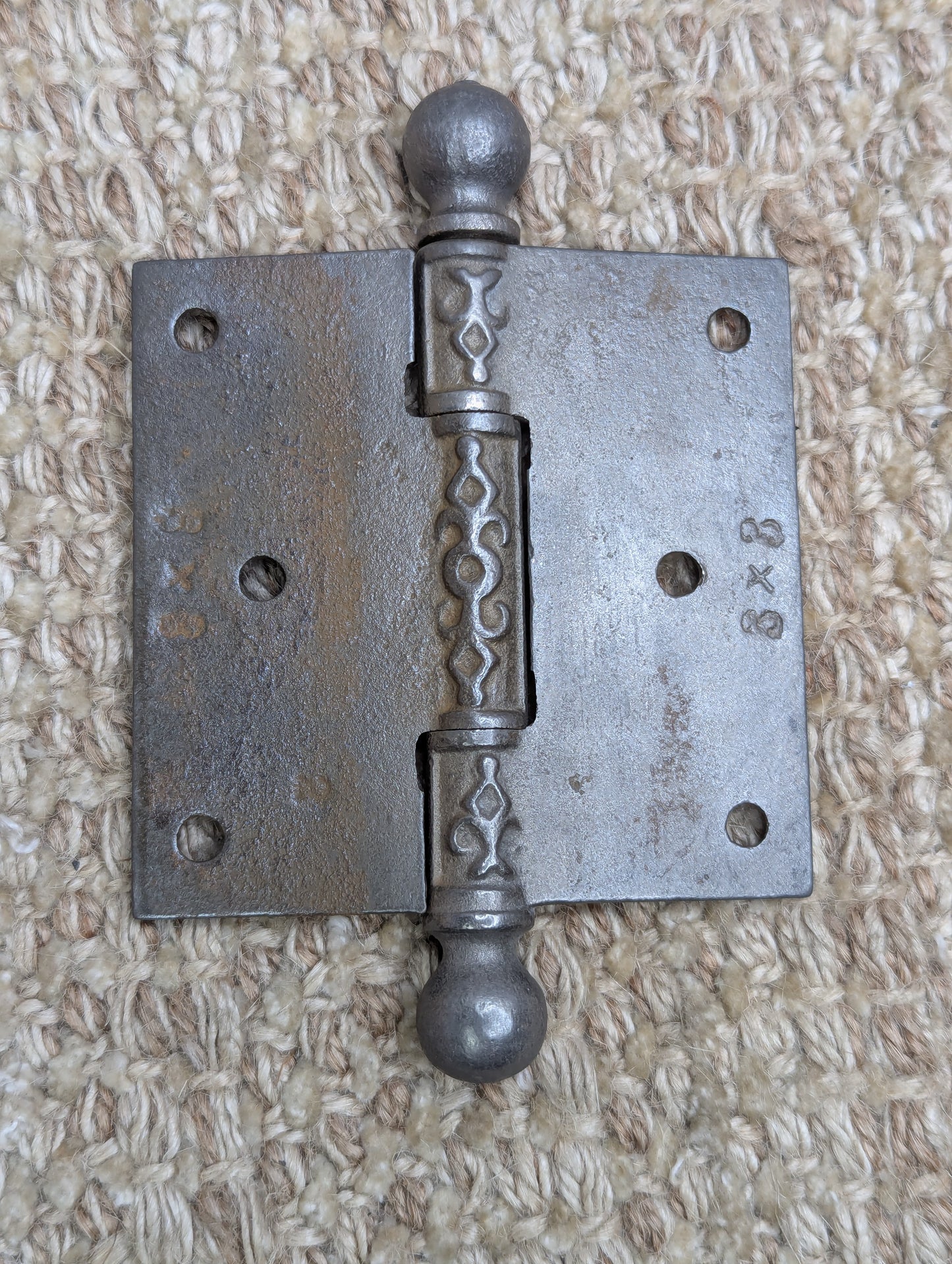 3" x 3" Antique Ornate Cast Iron Ball Tip Hinge