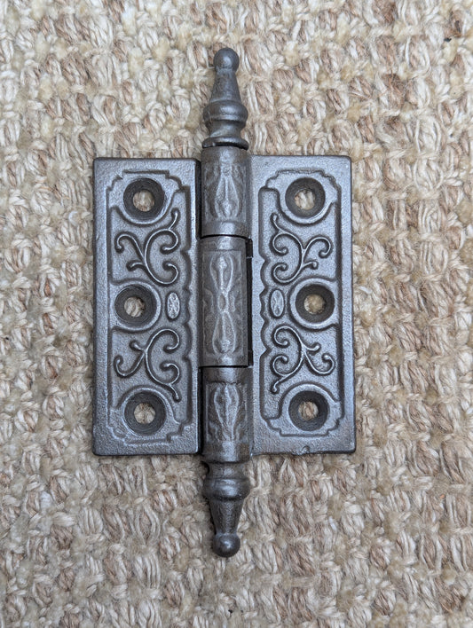 2 1/2" x 3" Antique Clark & Co Ornate Cast Iron Steeple Tip Hinge Door Hardware