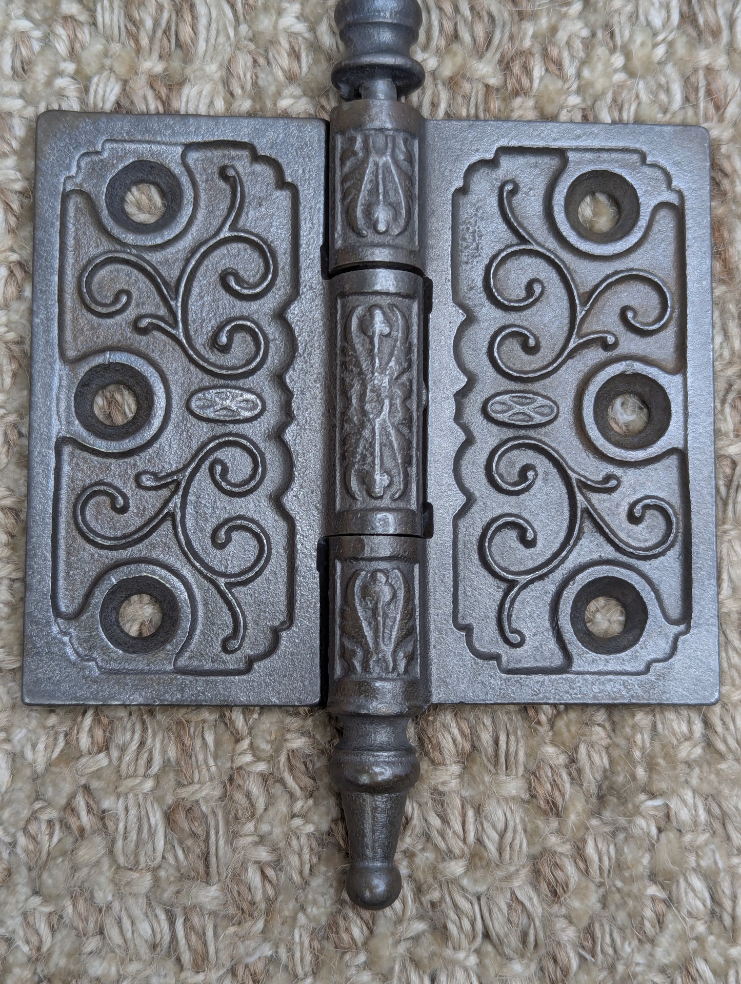 3 1/2" x 3" Antique Clark & Co Ornate Cast Iron Steeple Tip Hinge Door Hardware
