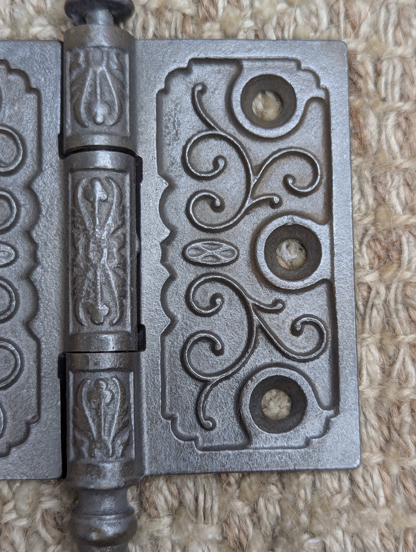 3 1/2" x 3" Antique Clark & Co Ornate Cast Iron Steeple Tip Hinge Door Hardware