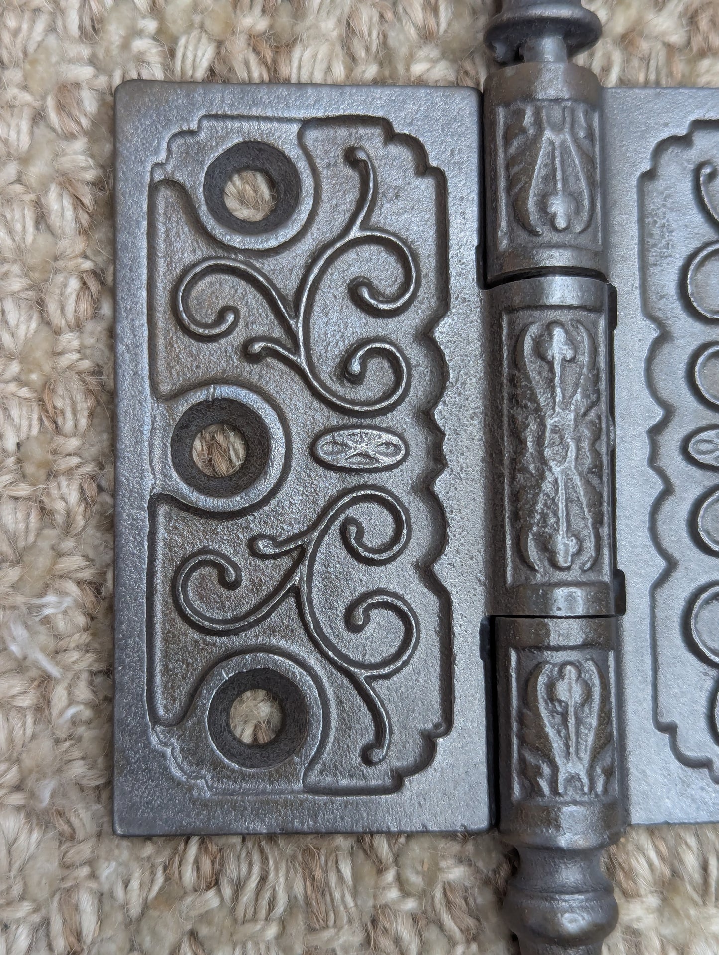 3 1/2" x 3" Antique Clark & Co Ornate Cast Iron Steeple Tip Hinge Door Hardware