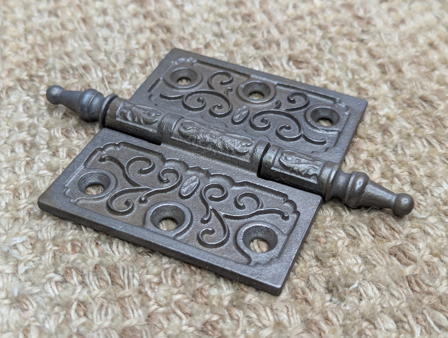 3 1/2" x 3" Antique Clark & Co Ornate Cast Iron Steeple Tip Hinge Door Hardware
