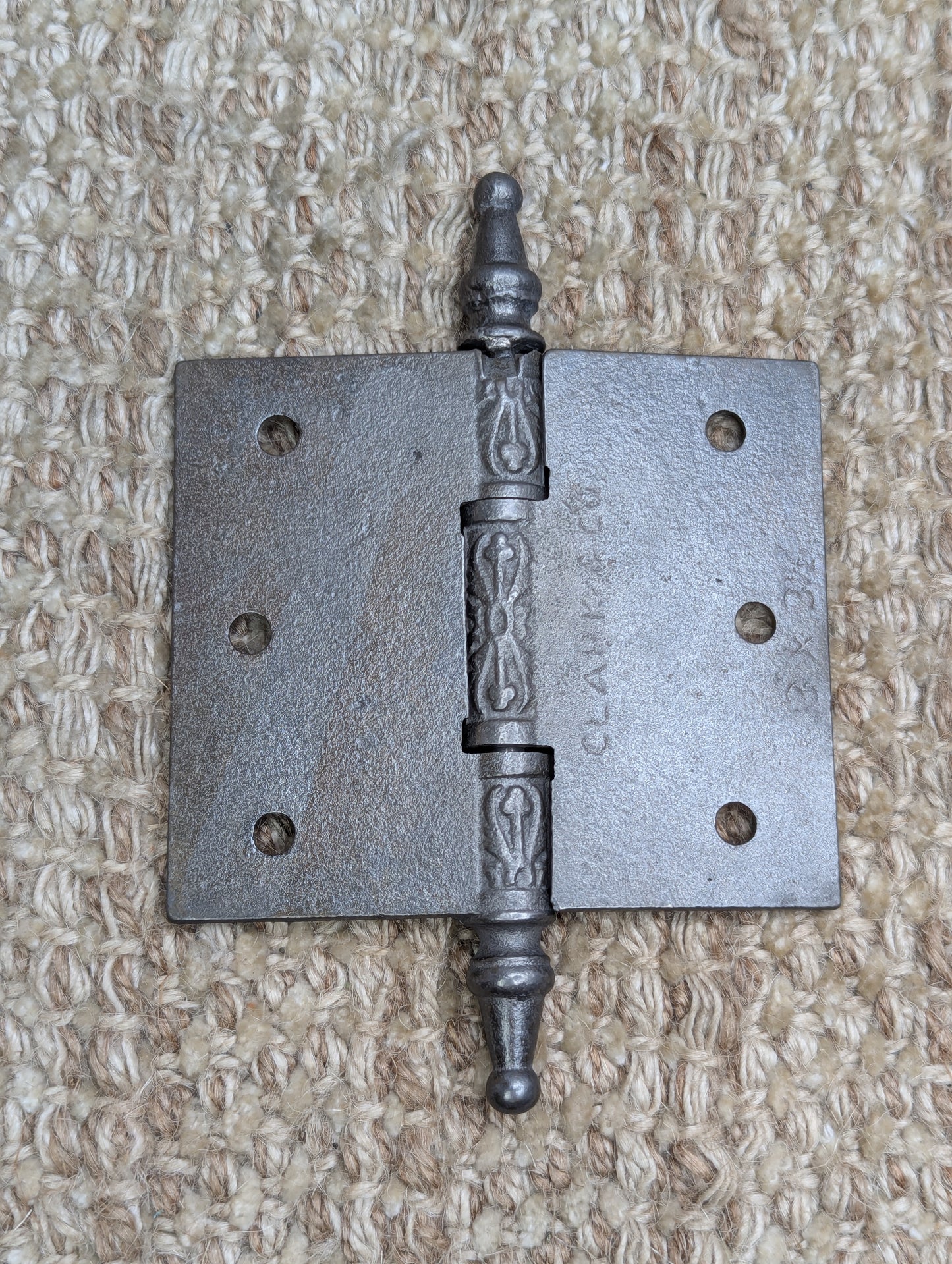 3 1/2" x 3" Antique Clark & Co Ornate Cast Iron Steeple Tip Hinge Door Hardware
