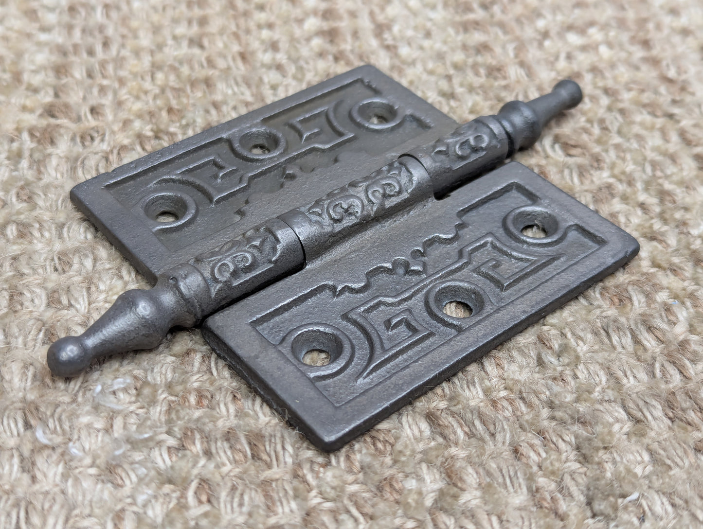 3 1/2" x 3 1/2" Antique Ornate Cast Iron Steeple Tip Hinge Door Hardware