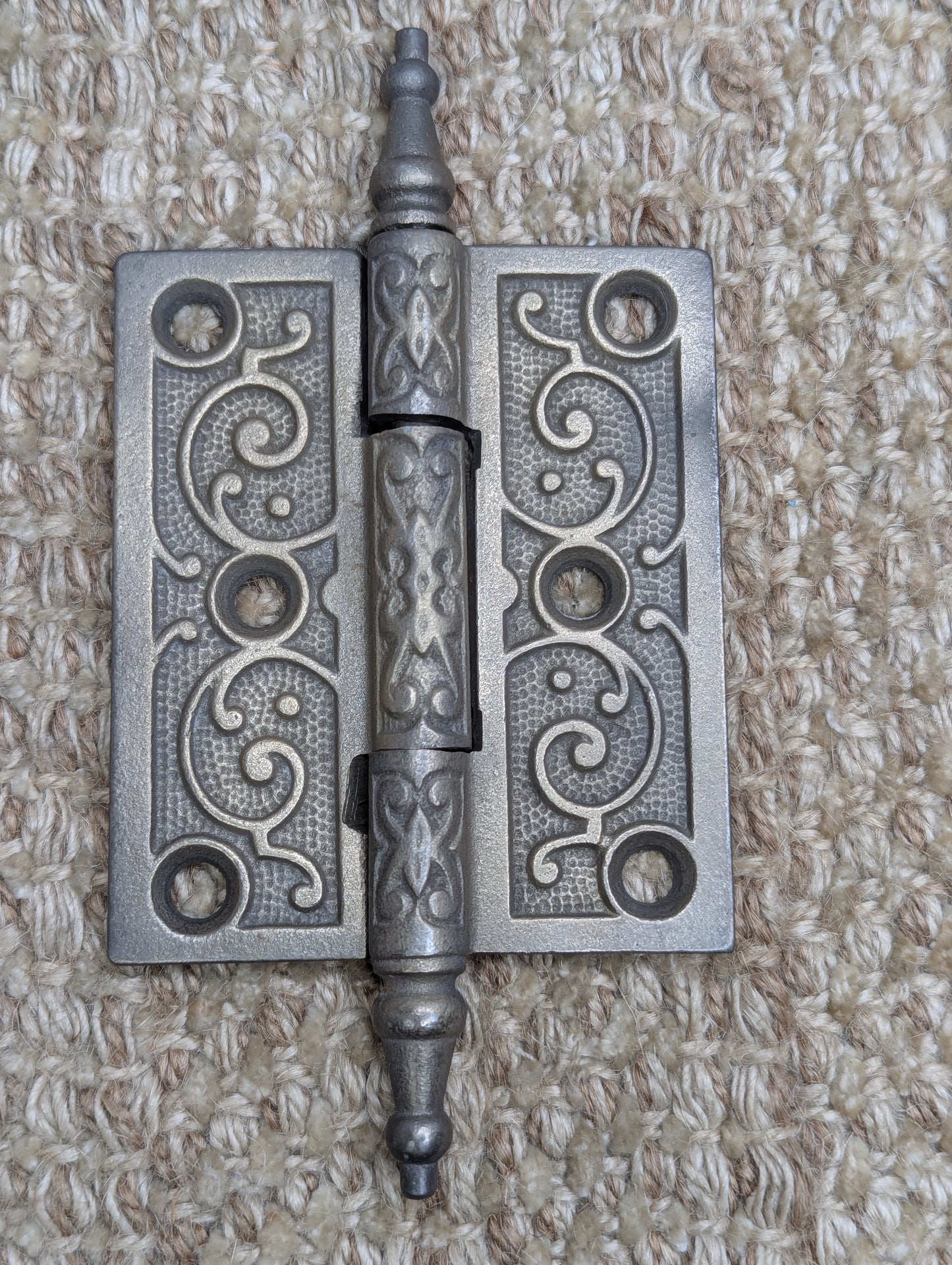 3" x 3 1/2" Antique Ornate Cast Iron Steeple Hinge