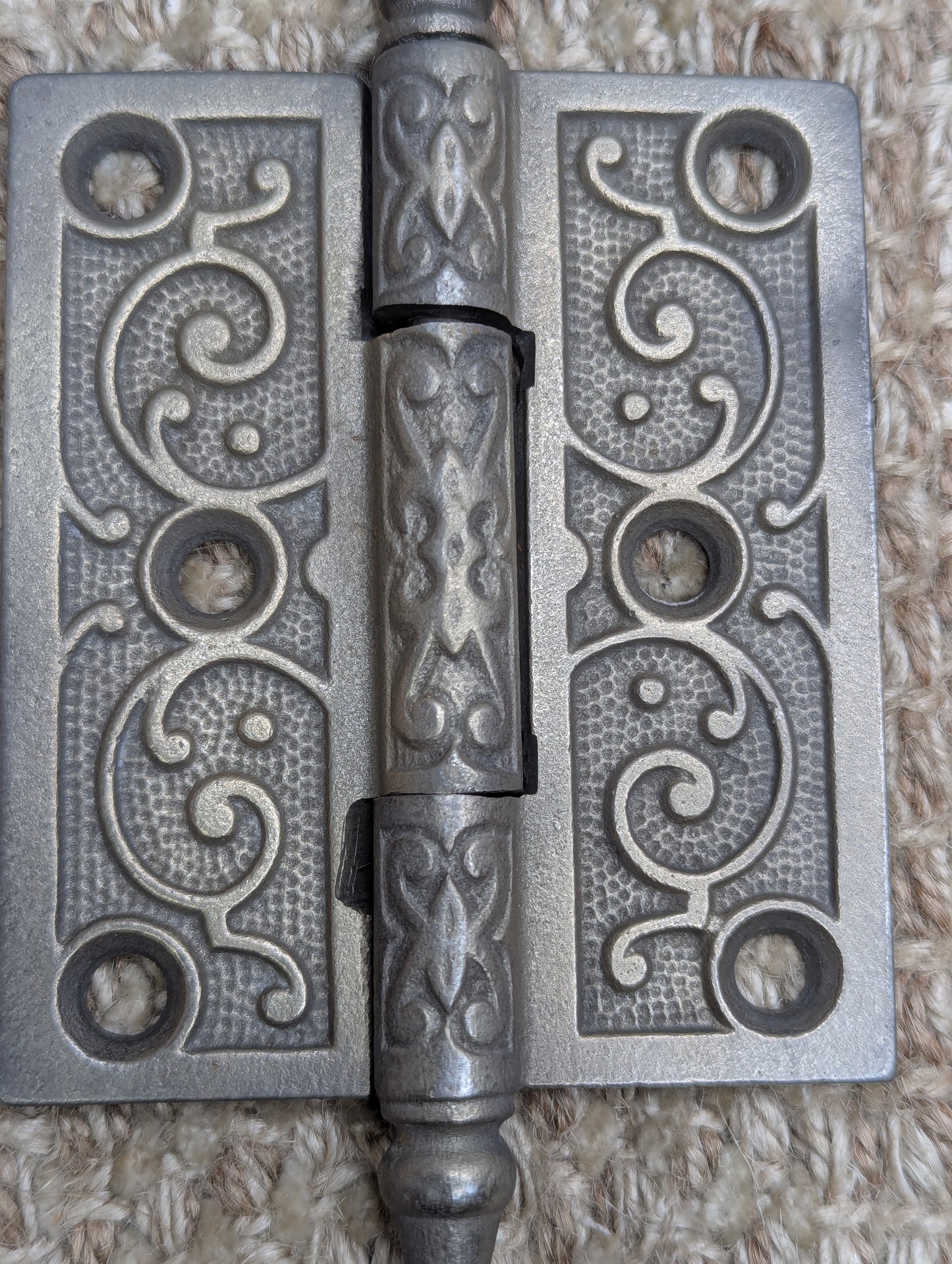 3" x 3 1/2" Antique Ornate Cast Iron Steeple Hinge