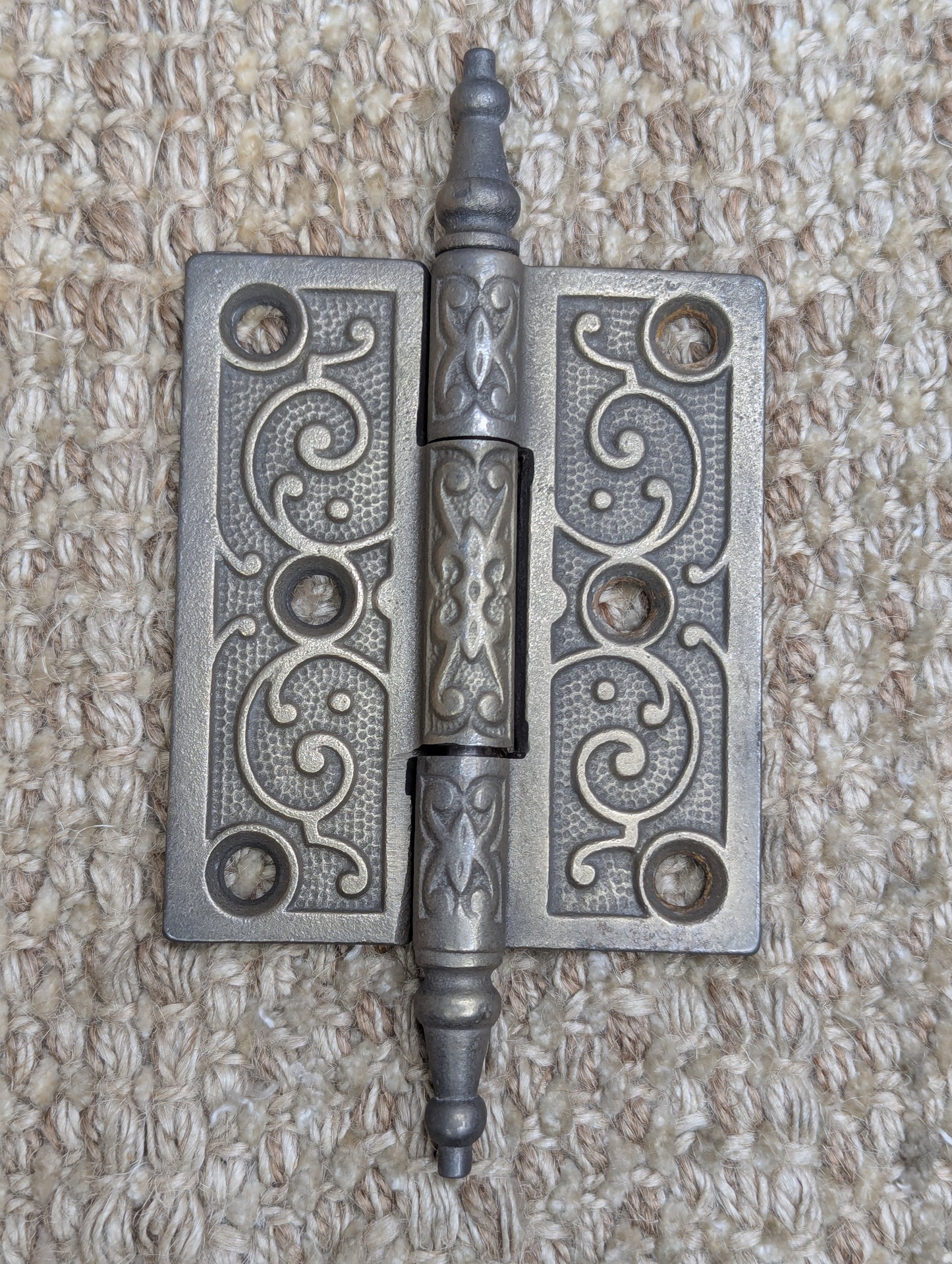 3" x 3 1/2" Antique Ornate Cast Iron Steeple Hinge