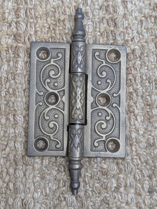 3" x 3 1/2" Antique Ornate Cast Iron Steeple Hinge