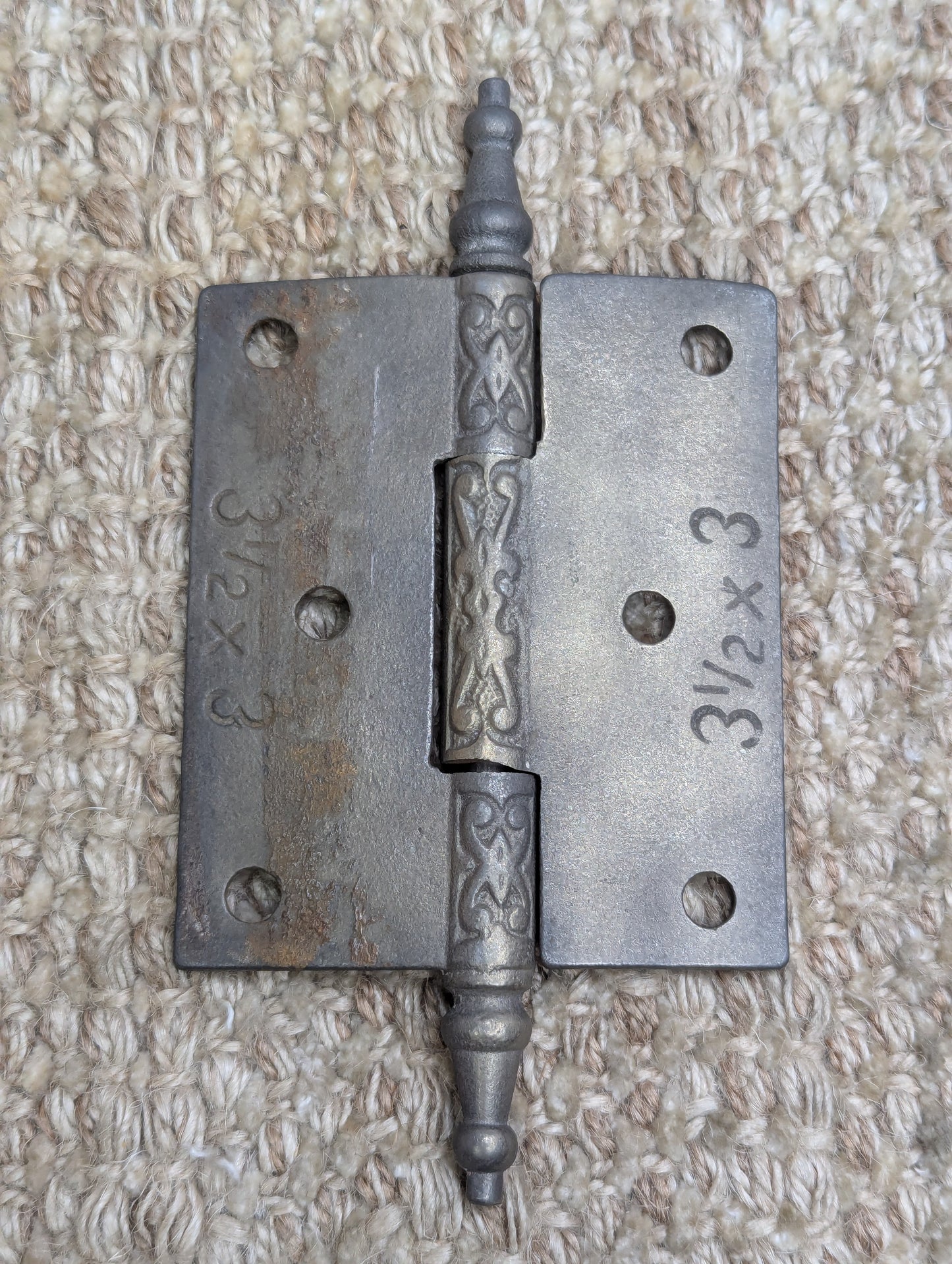 3" x 3 1/2" Antique Ornate Cast Iron Steeple Hinge