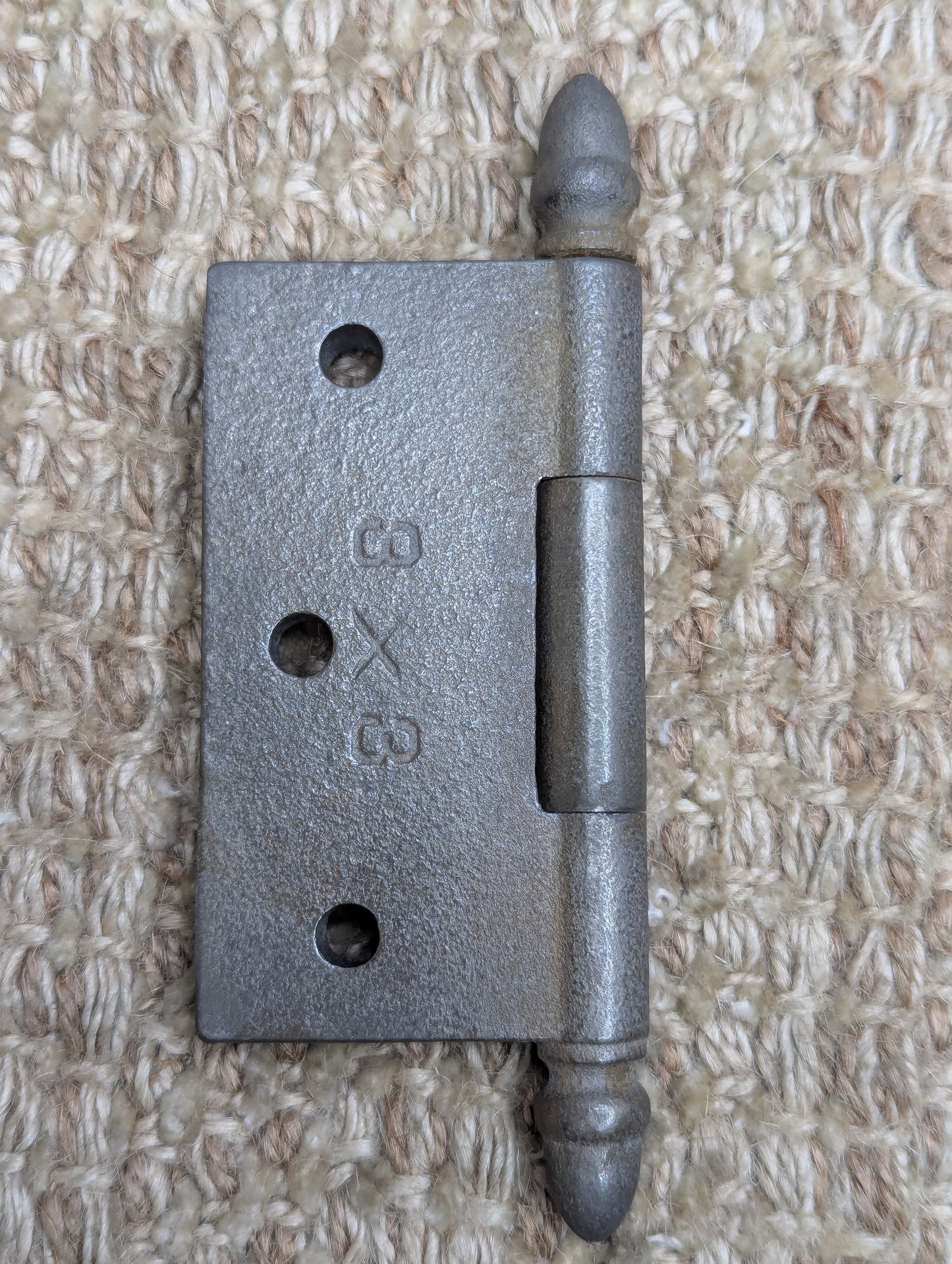 3" x 3" Antique Decorative Cast Iron Acorn Tip Hinge