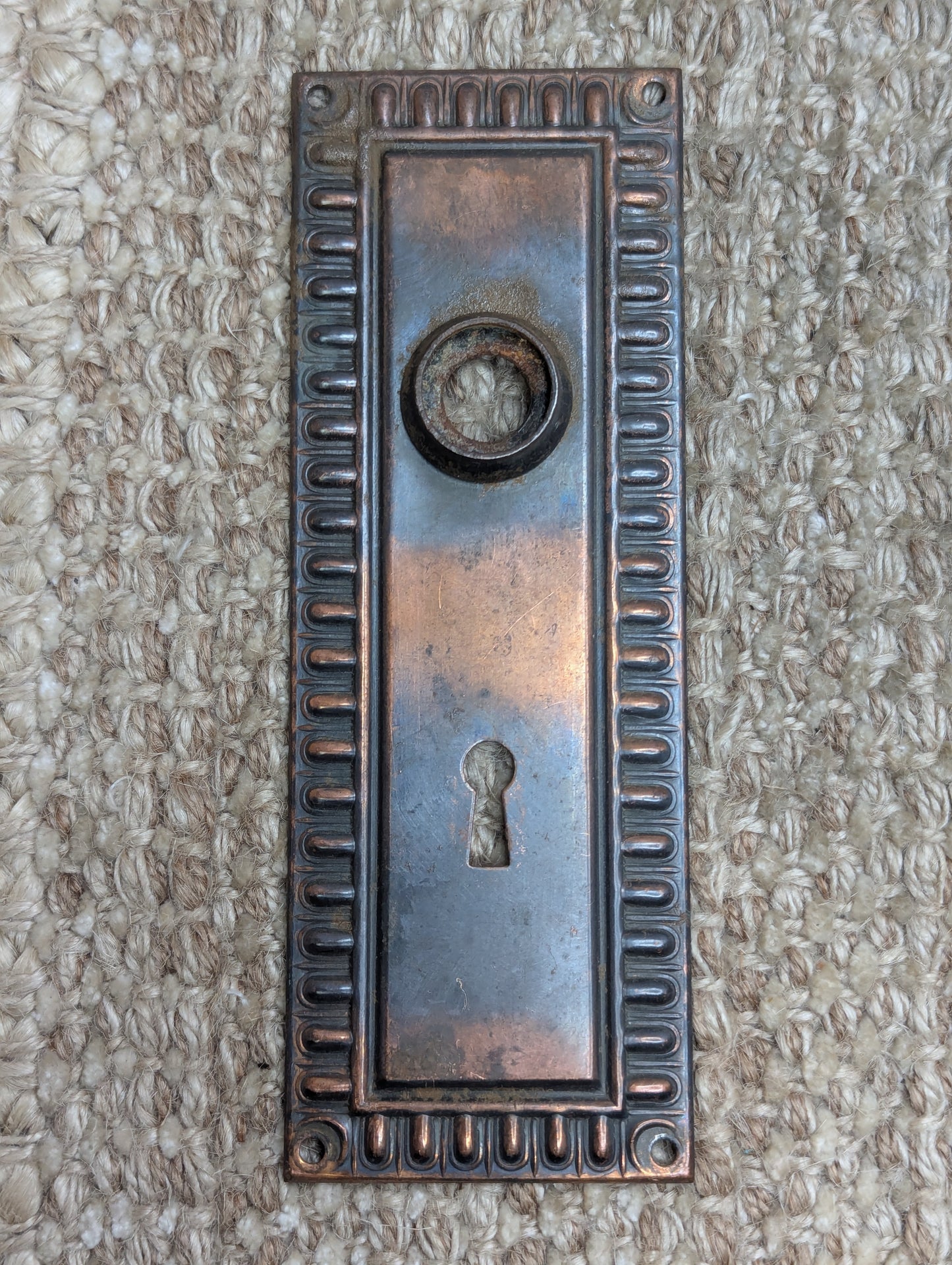 Pair of Antique 2 3/8" x 6 9/16" Egg & Dart Steel Door Knob Plates Door Hardware