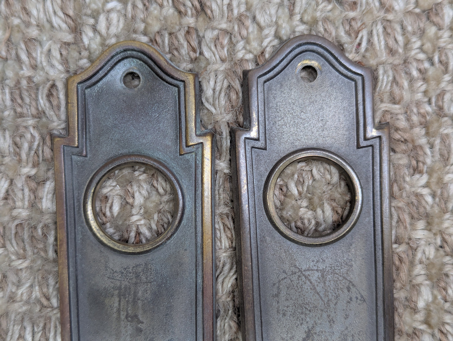 Pair of 2" x 5 1/2" Antique Stamped Brass Door Knob Plate Hardware