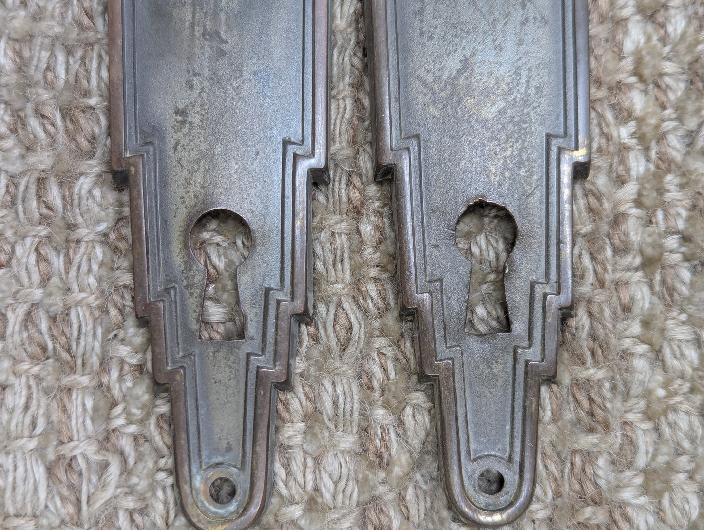Pair of 2" x 5 1/2" Antique Stamped Brass Door Knob Plate Hardware