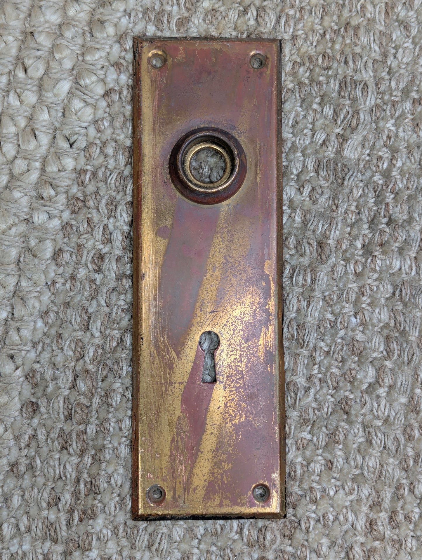 Pair of 2 1/4" x 7 1/8" Antique Stamped Brass Door Knob Plate Hardware