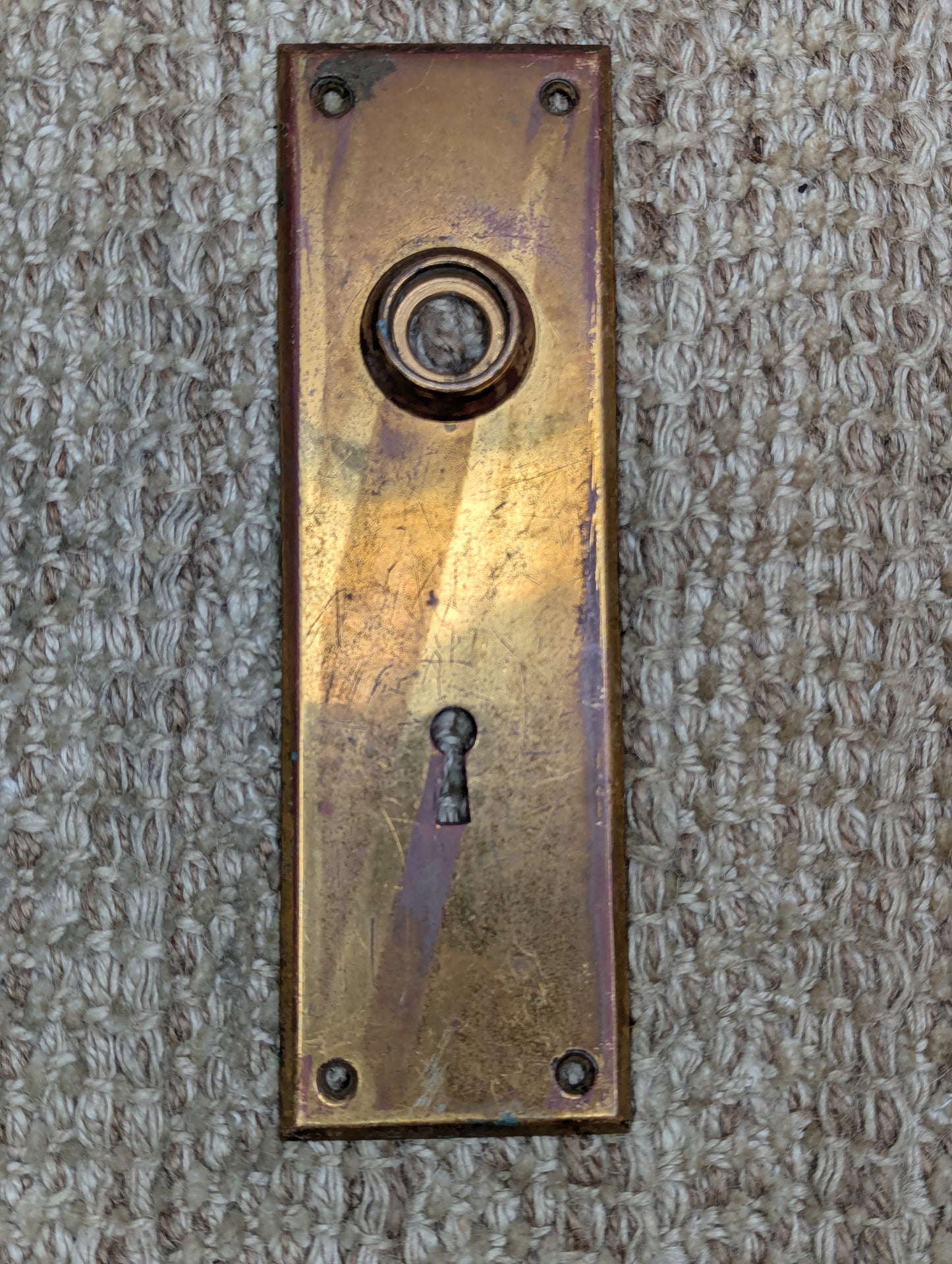 Pair of 2 1/4" x 7 1/8" Antique Stamped Brass Door Knob Plate Hardware