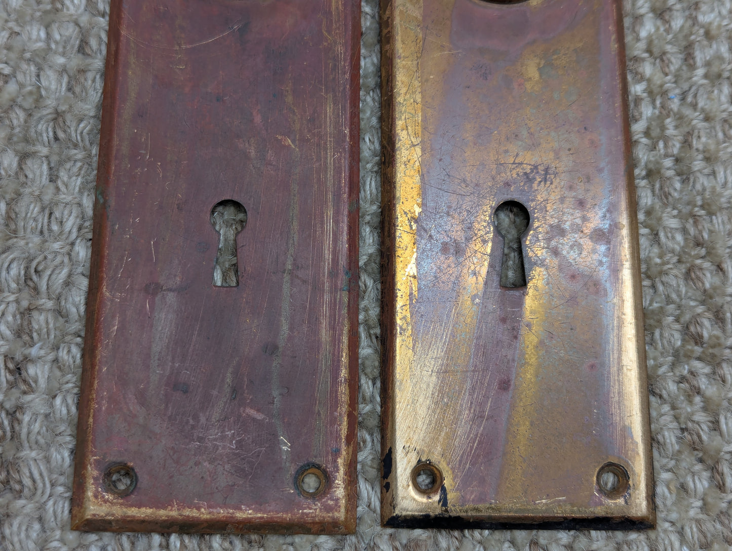 Pair of 2 1/4" x 7 1/8" Antique Stamped Brass Door Knob Plate Hardware