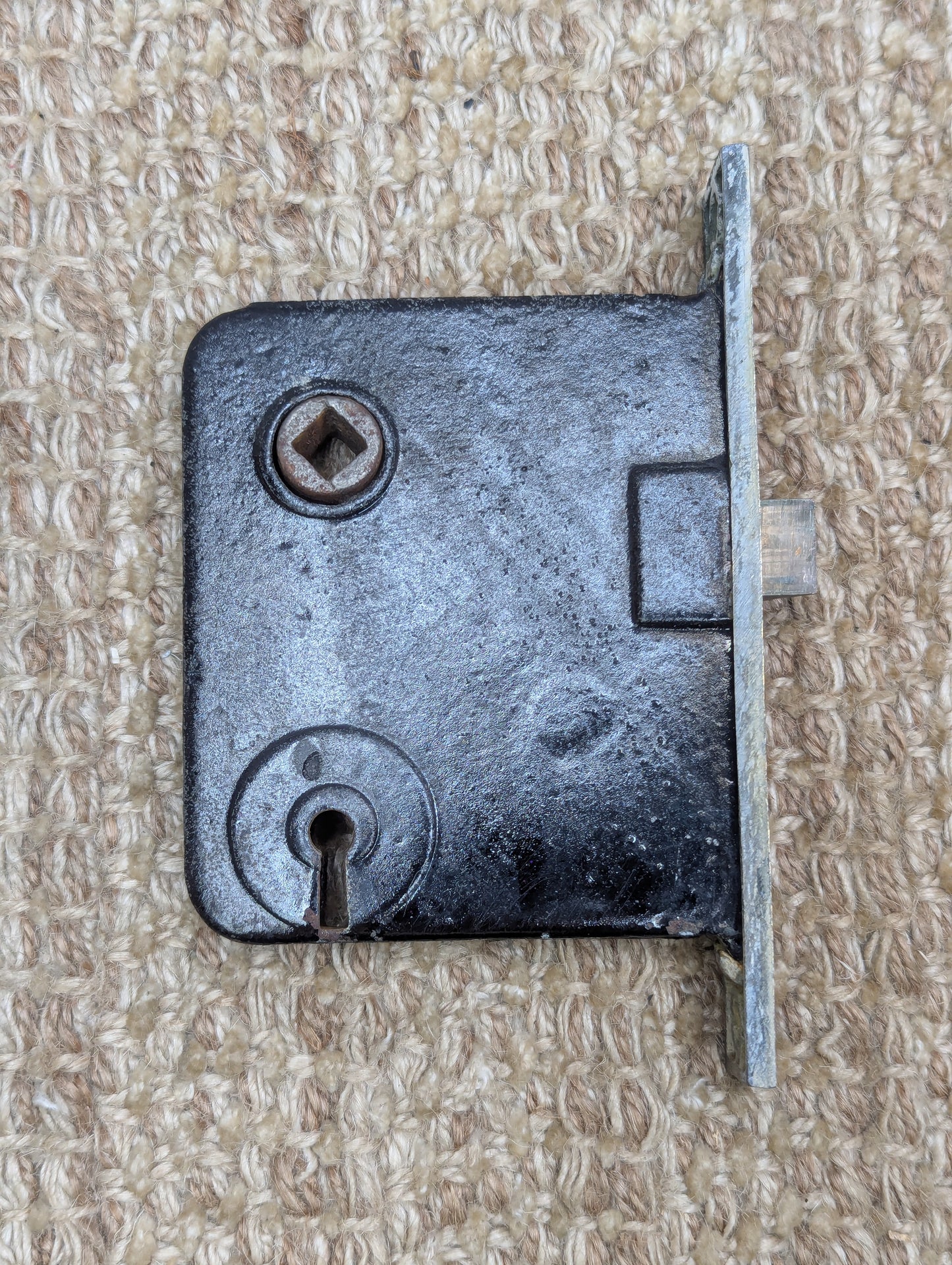 Antique Interior Mortise Lock Door Hardware Lid #15D With Key & Strike Plate