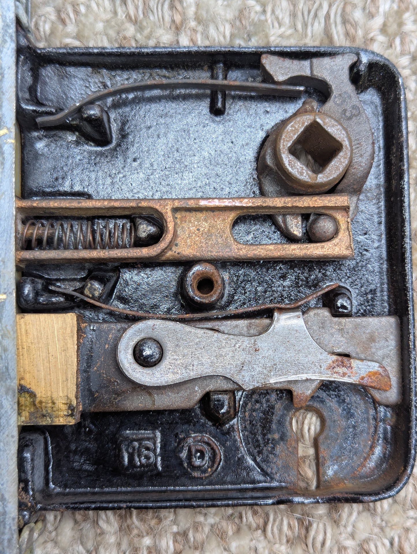 Antique Interior Mortise Lock Door Hardware Lid #15D With Key & Strike Plate