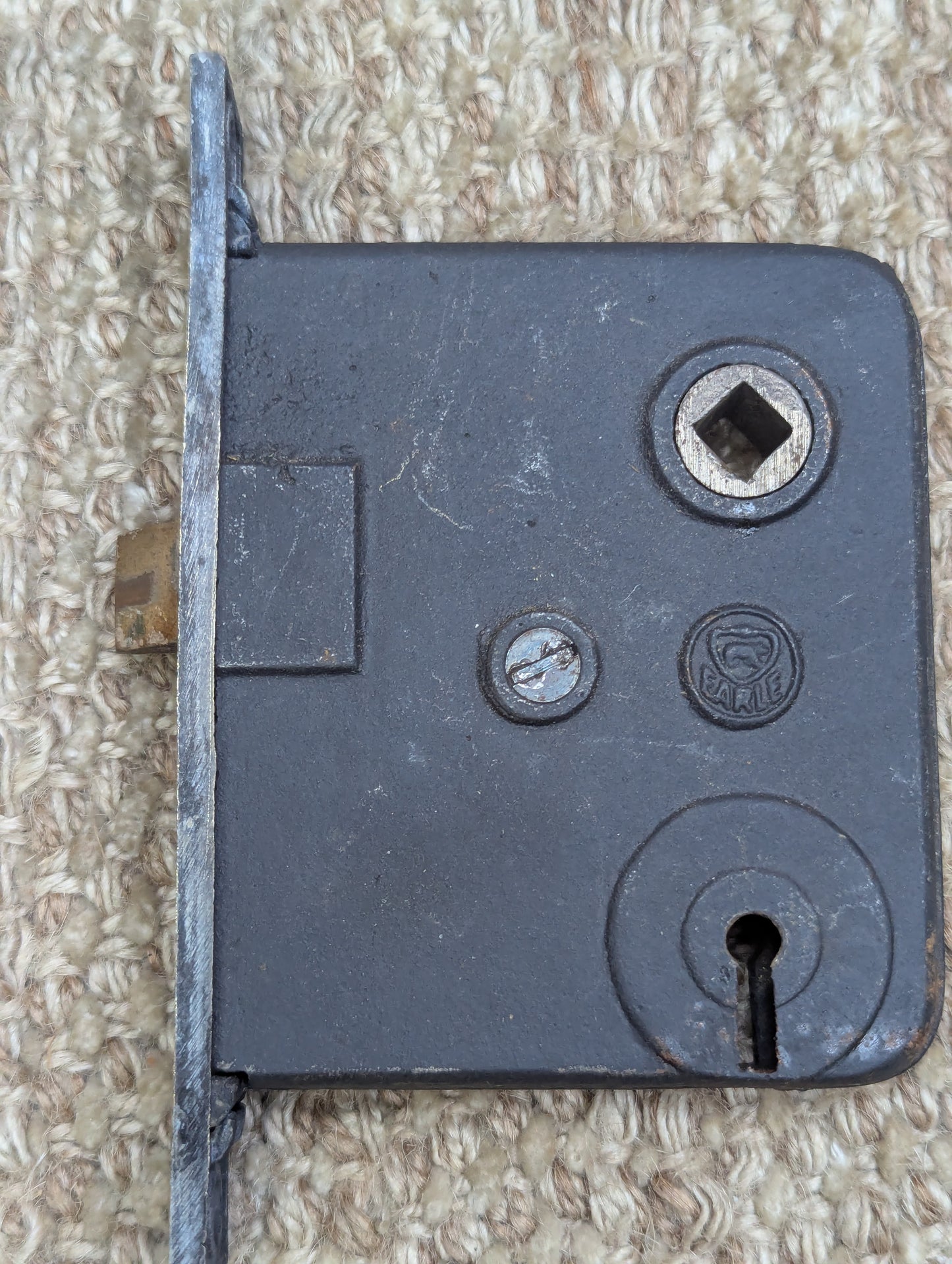 Antique Earle Interior Mortise Lock #400 Door Hardware With Key & Strike Plate
