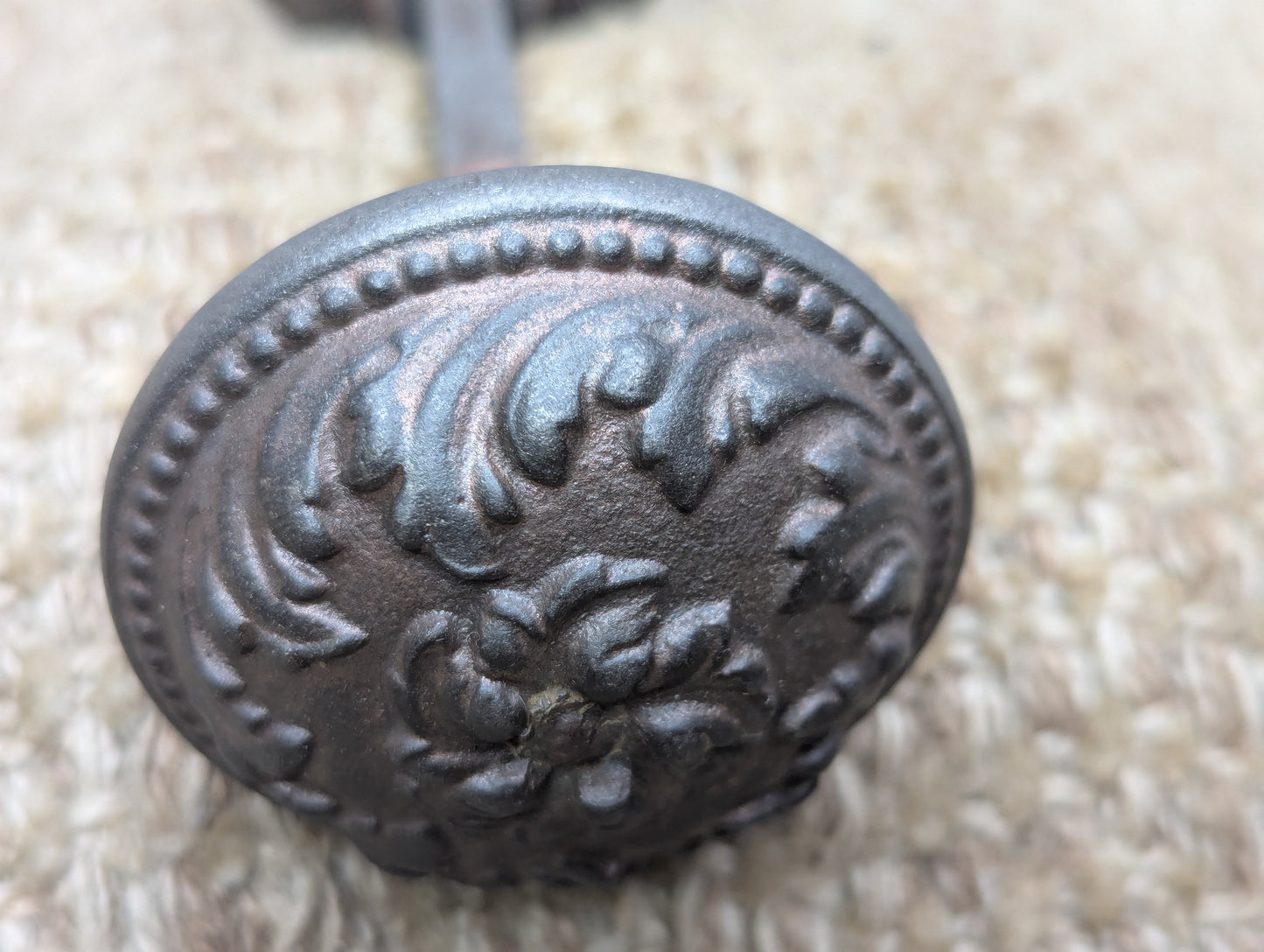 Antique Yale & Towne Monaco Cast Iron Door Knobs and Plates Set Circa 1905