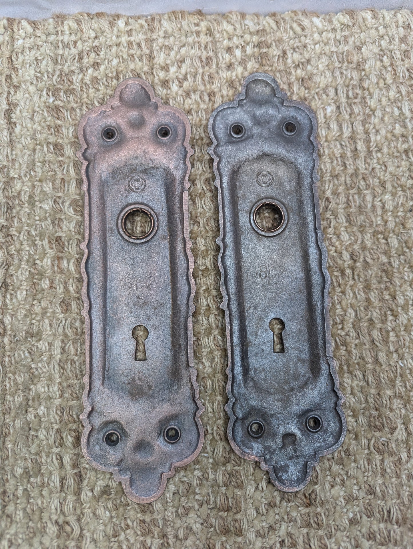 Antique Yale & Towne Monaco Cast Iron Door Knobs and Plates Set Circa 1905