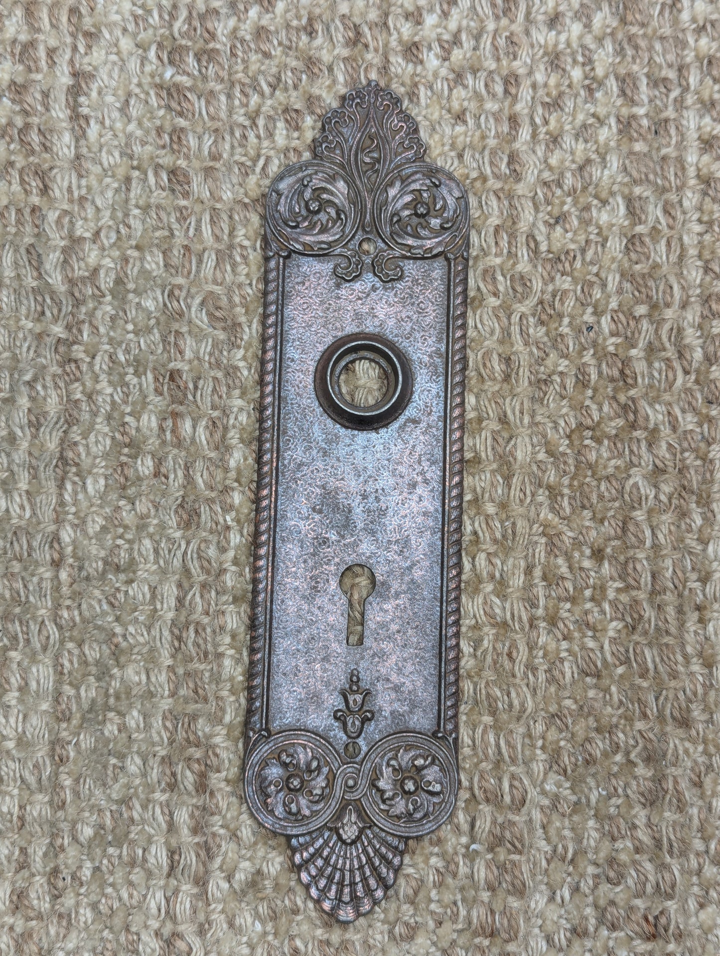 Antique Ornate Branford Lock Works Cast Iron Door Knob Plate Hardware