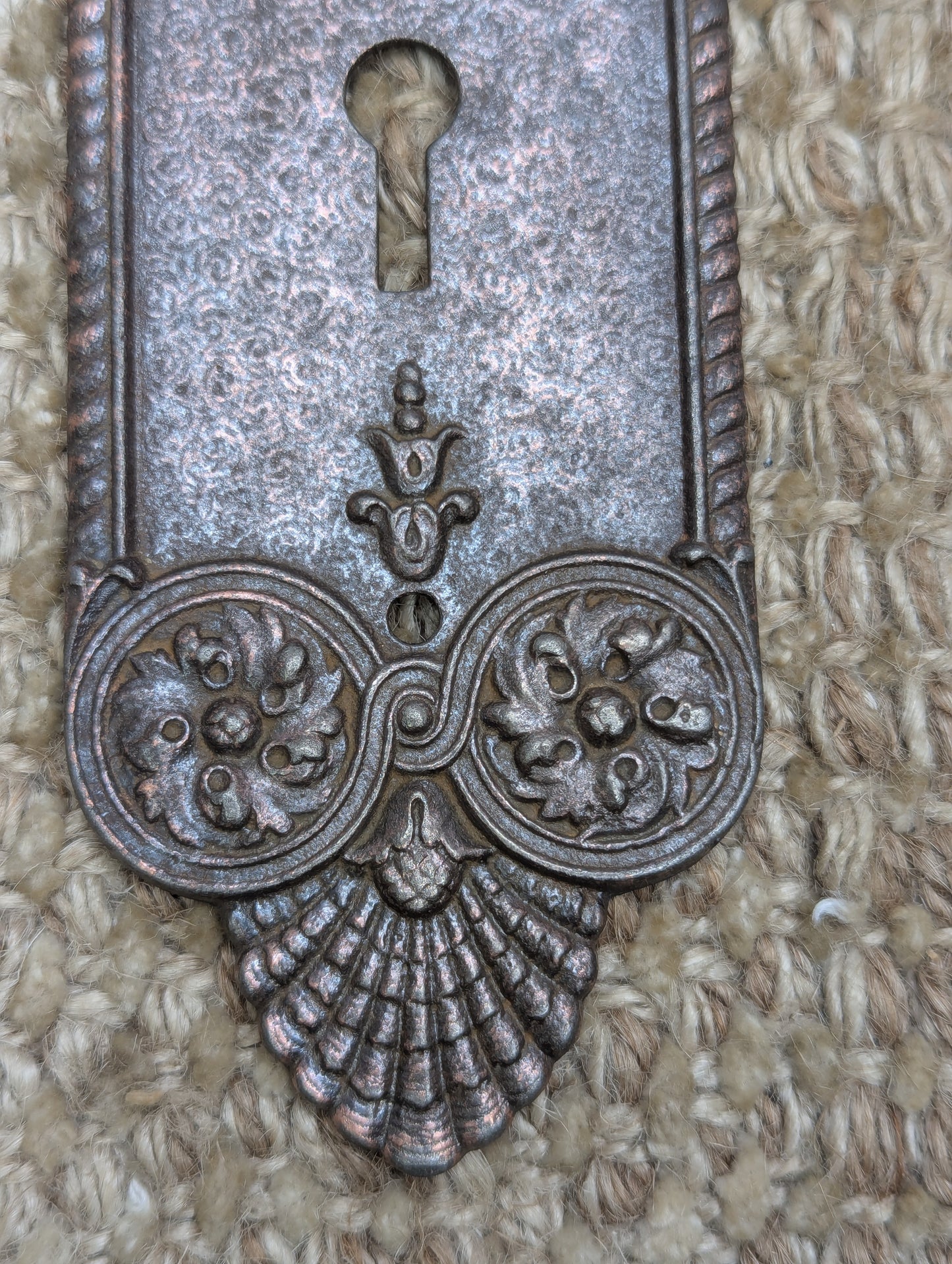 Antique Ornate Branford Lock Works Cast Iron Door Knob Plate Hardware