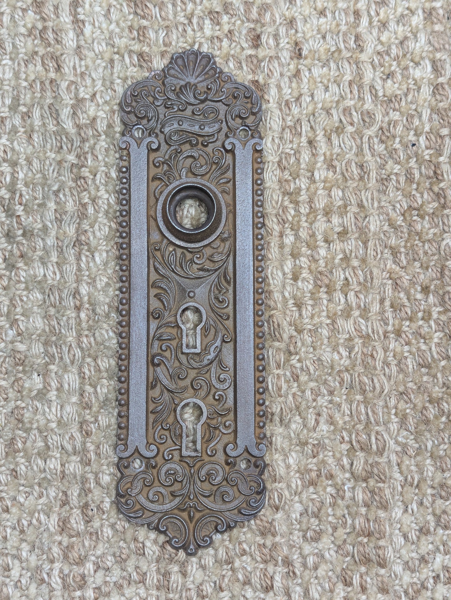 Antique Reading Co. Exterior Ornate Cast Iron Door Knob Plate Hardware