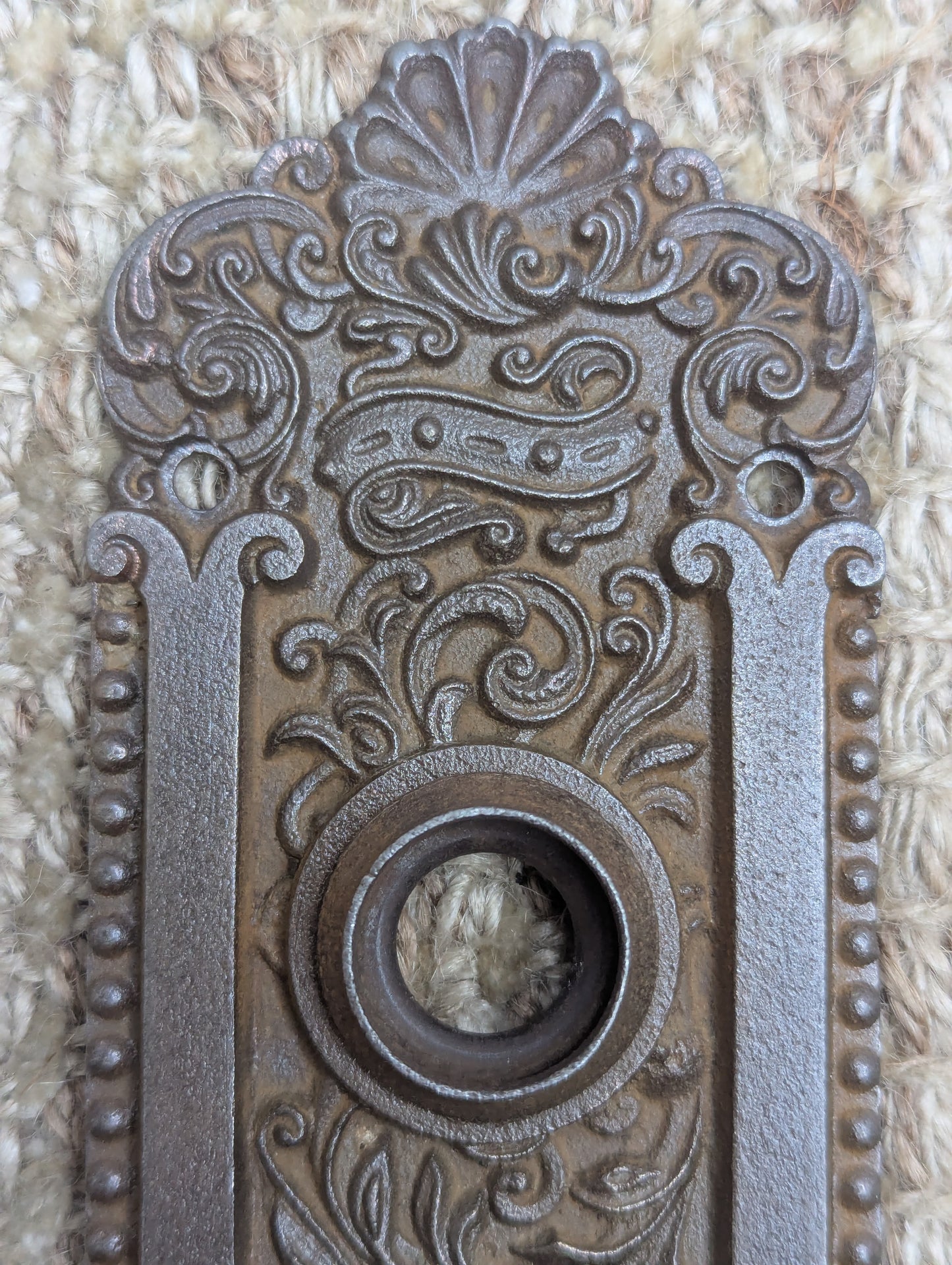 Antique Reading Co. Exterior Ornate Cast Iron Door Knob Plate Hardware