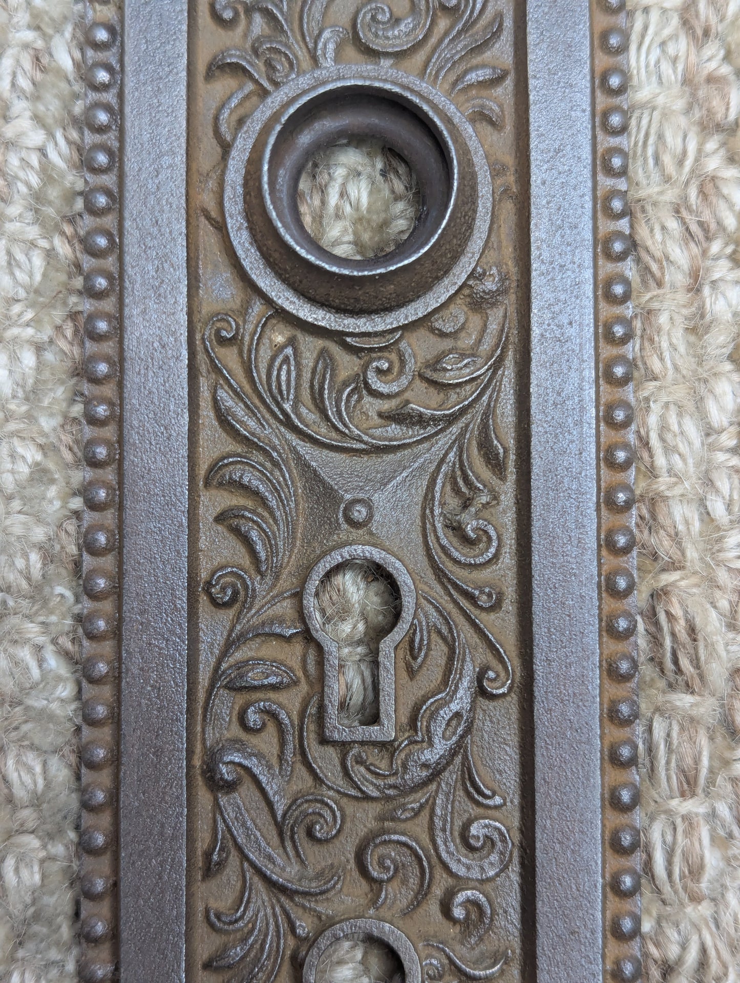 Antique Reading Co. Exterior Ornate Cast Iron Door Knob Plate Hardware