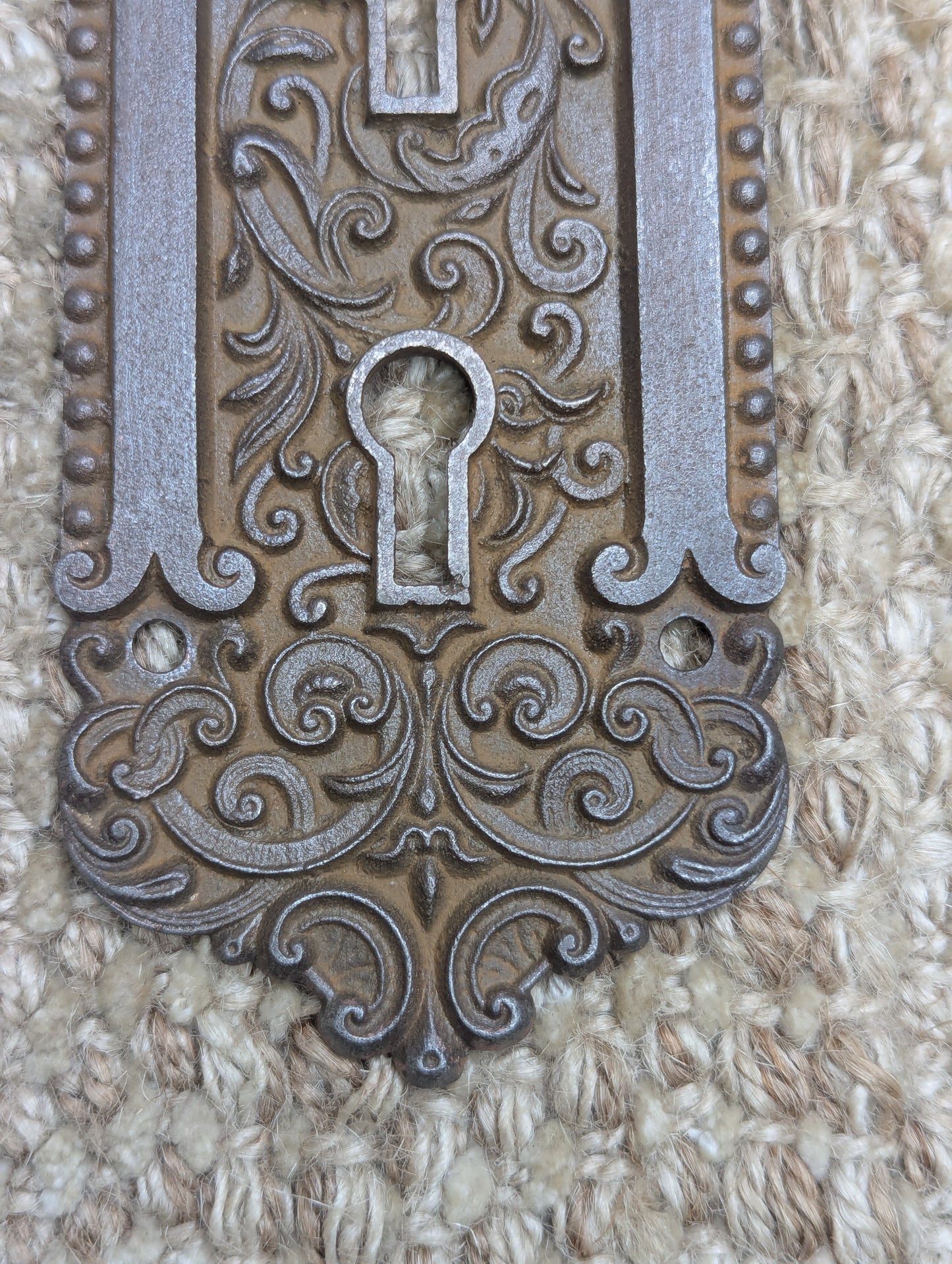 Antique Reading Co. Exterior Ornate Cast Iron Door Knob Plate Hardware