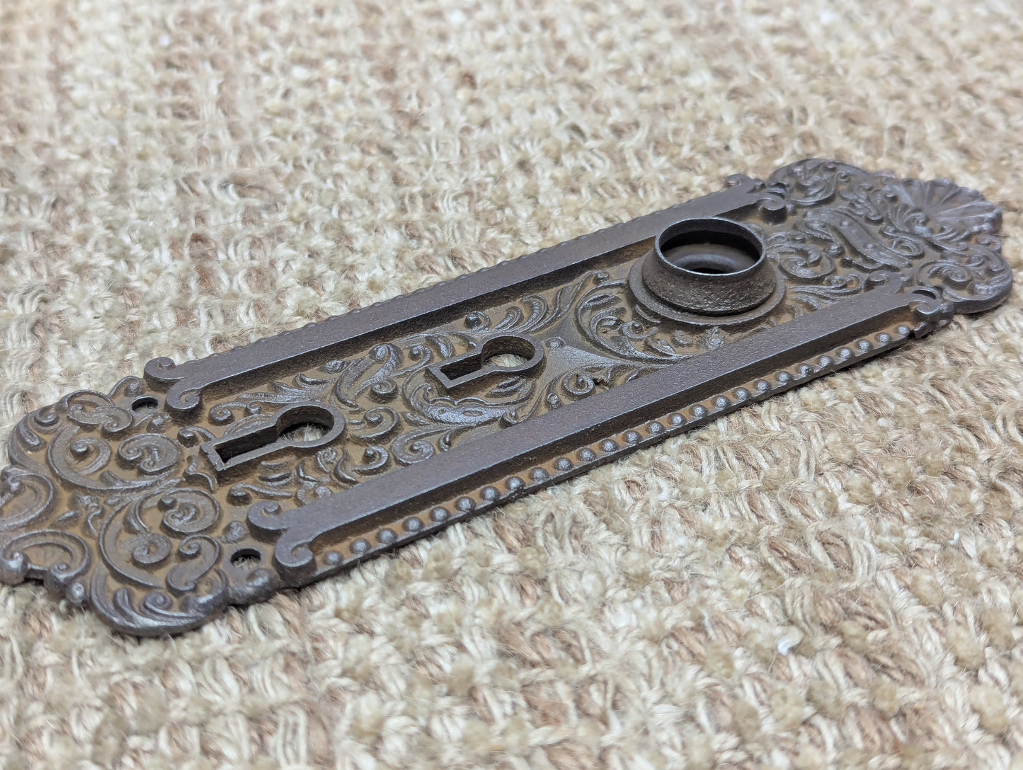 Antique Reading Co. Exterior Ornate Cast Iron Door Knob Plate Hardware