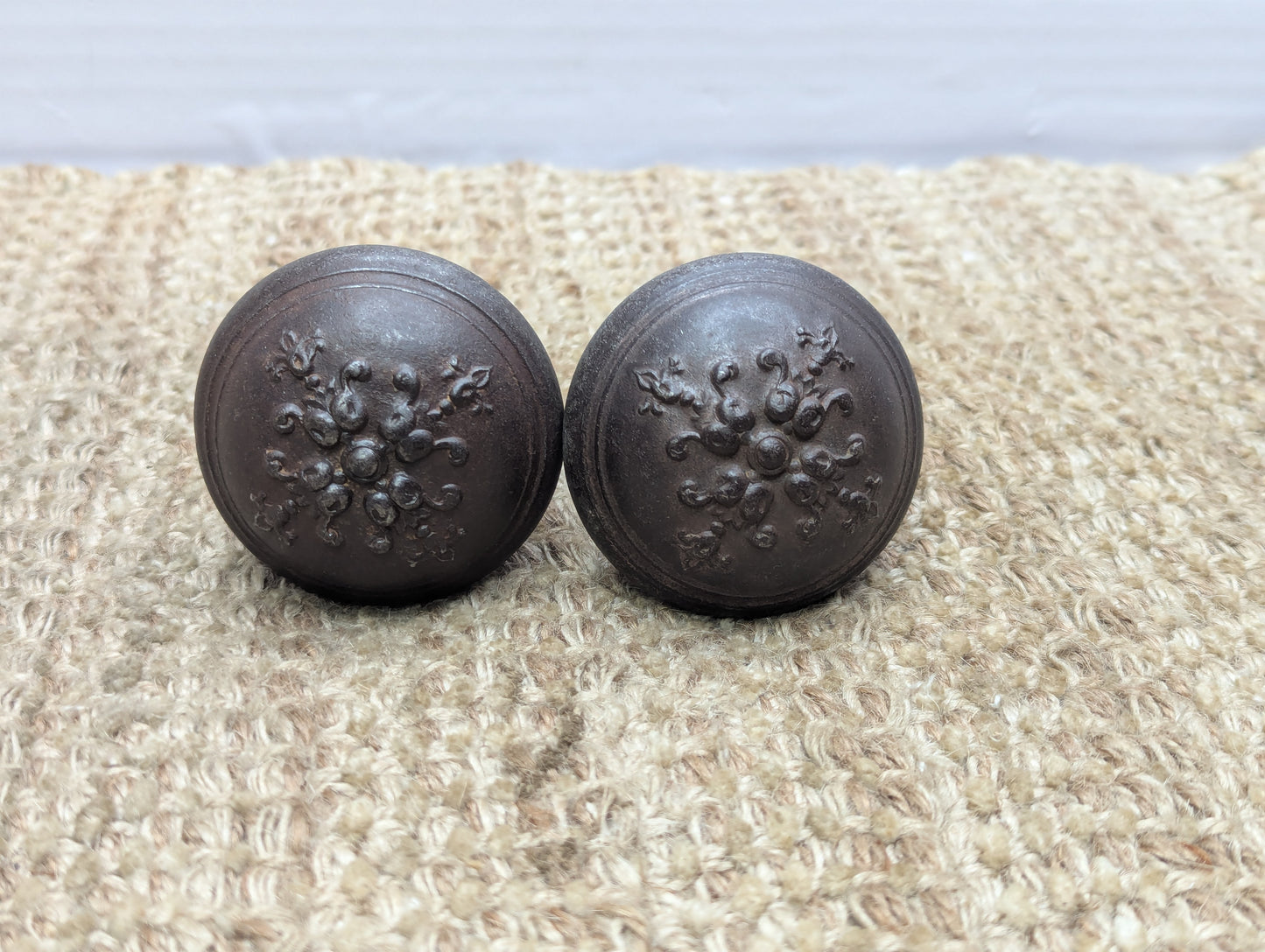 Antique Russell & Erwin Brunswick Decorative Cast Iron Door Knobs Circa 1897