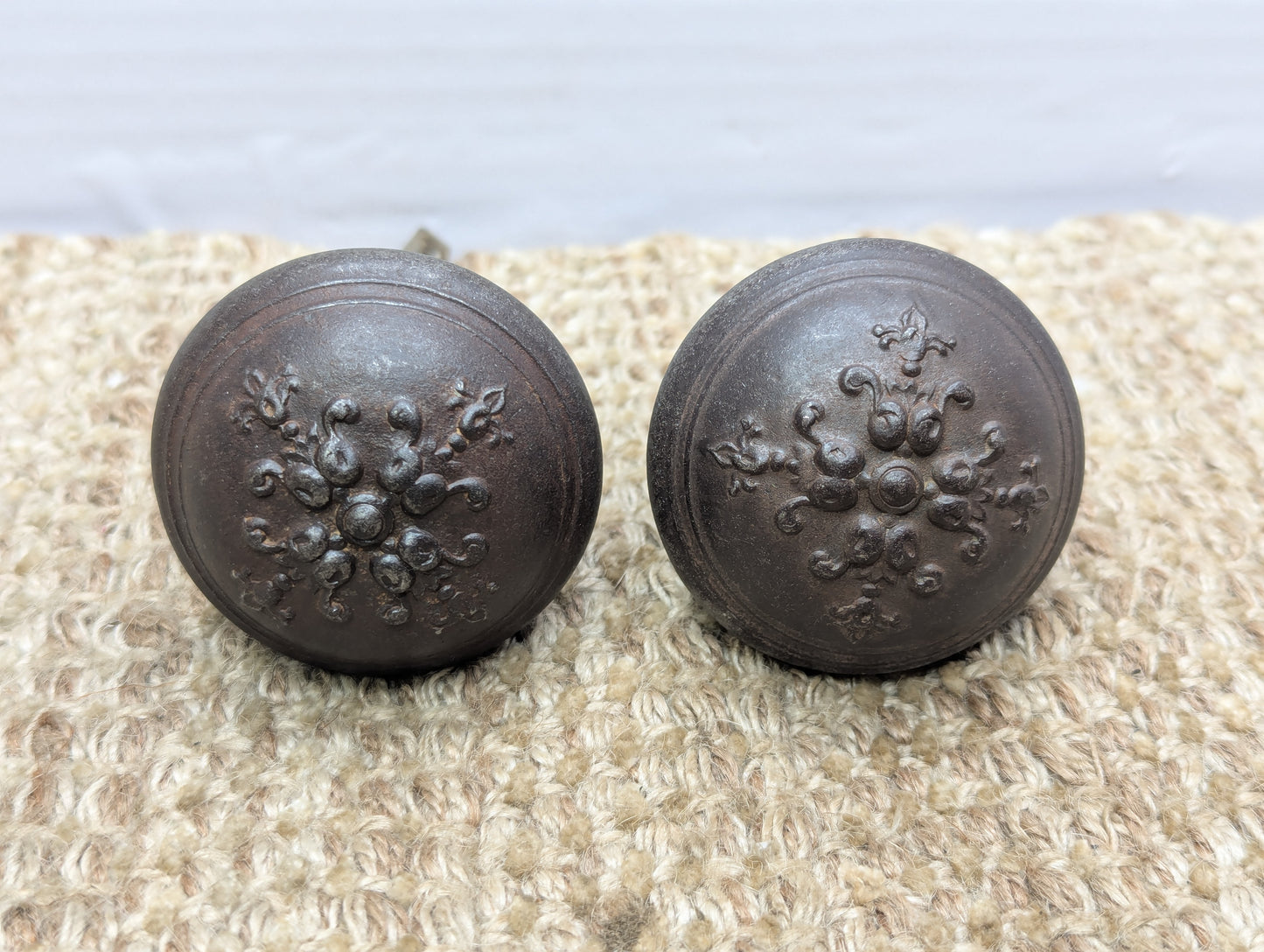 Antique Russell & Erwin Brunswick Decorative Cast Iron Door Knobs Circa 1897