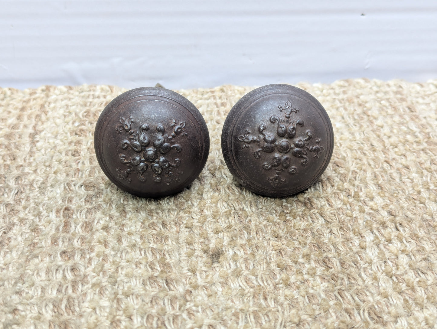 Antique Russell & Erwin Brunswick Decorative Cast Iron Door Knobs Circa 1897