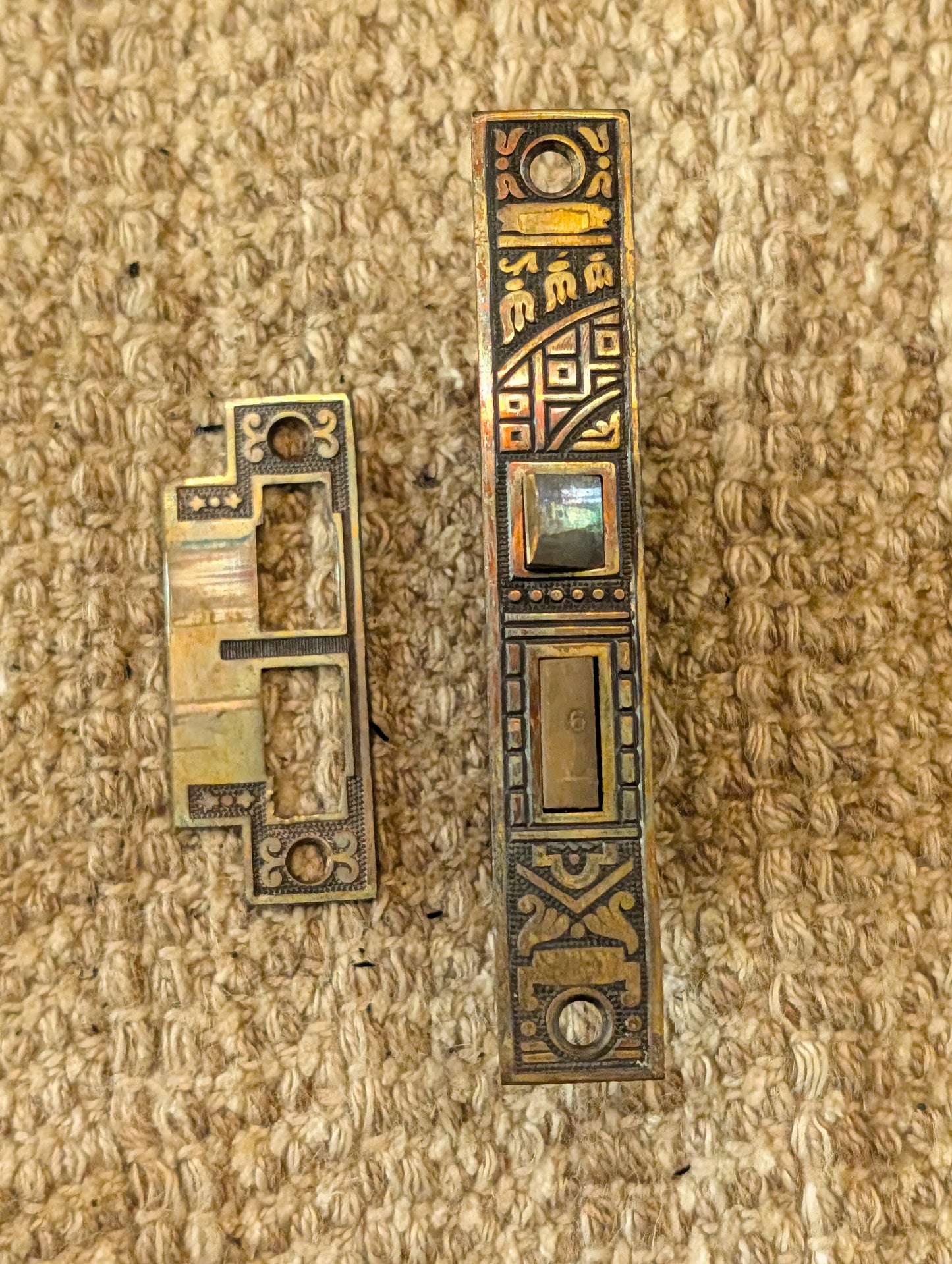 Antique Corbin Ceylon Mortise Lock, Key and Strike Plate