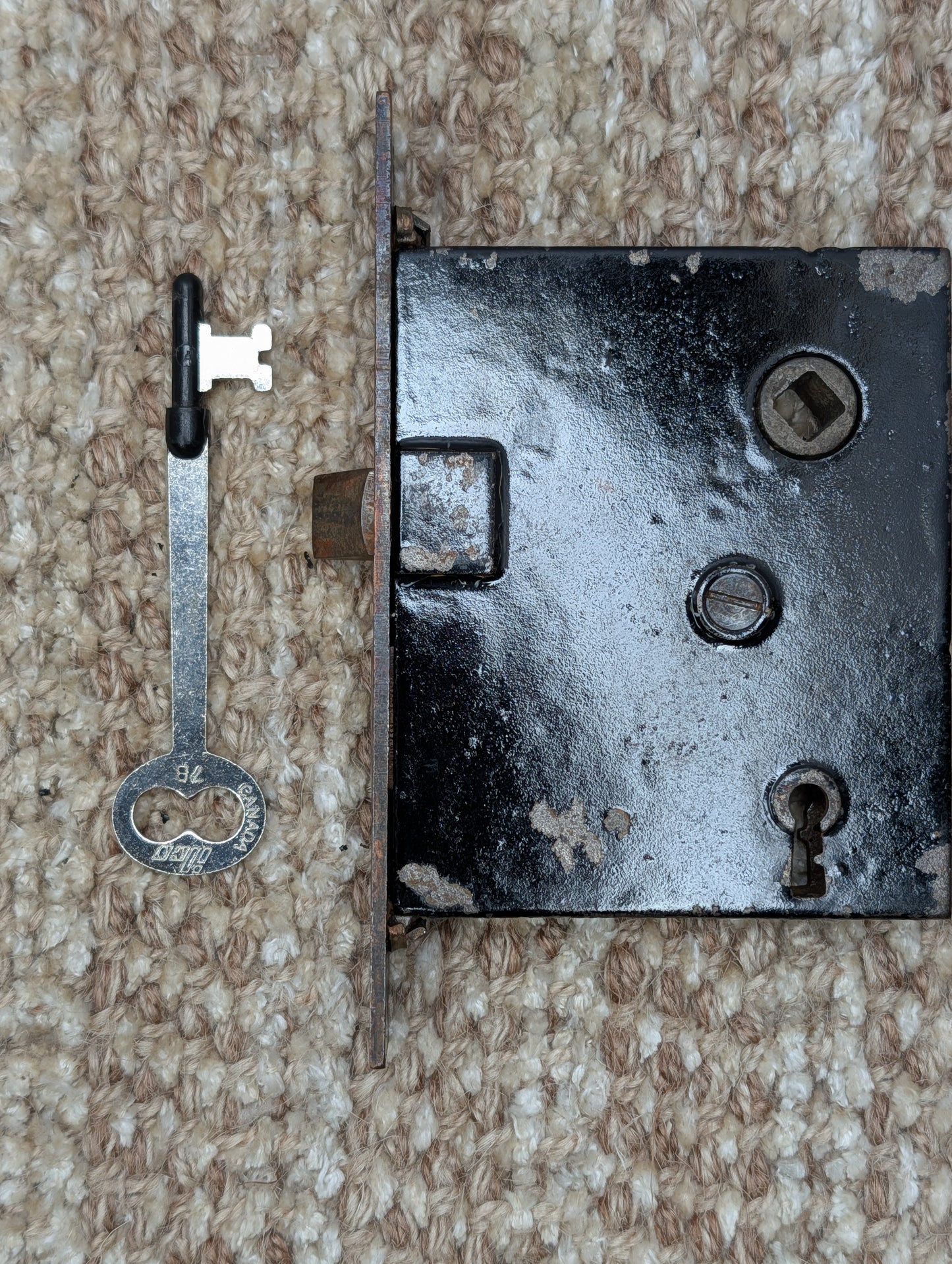 Antique Corbin Ceylon Mortise Lock W/Key, Door Plates & Door Knobs Set