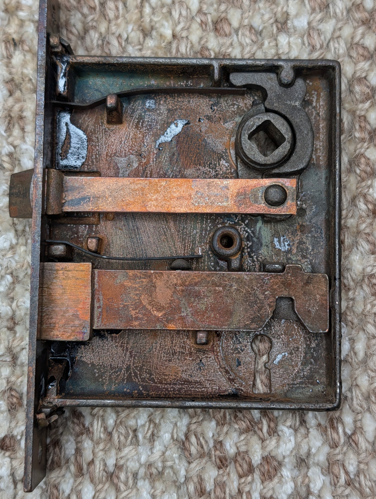 Antique Corbin Ceylon Mortise Lock W/Key, Door Plates & Door Knobs Set