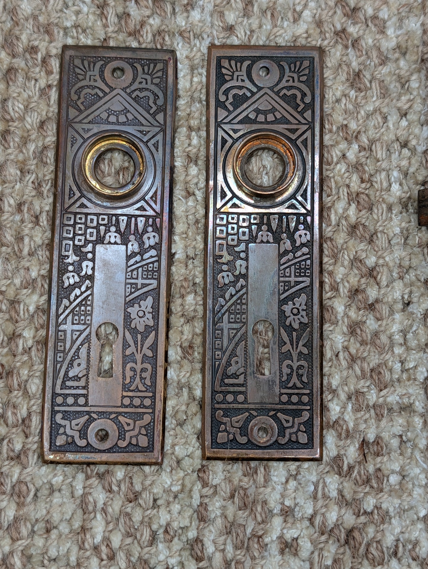 Antique Corbin Ceylon Mortise Lock W/Key, Door Plates & Door Knobs Set